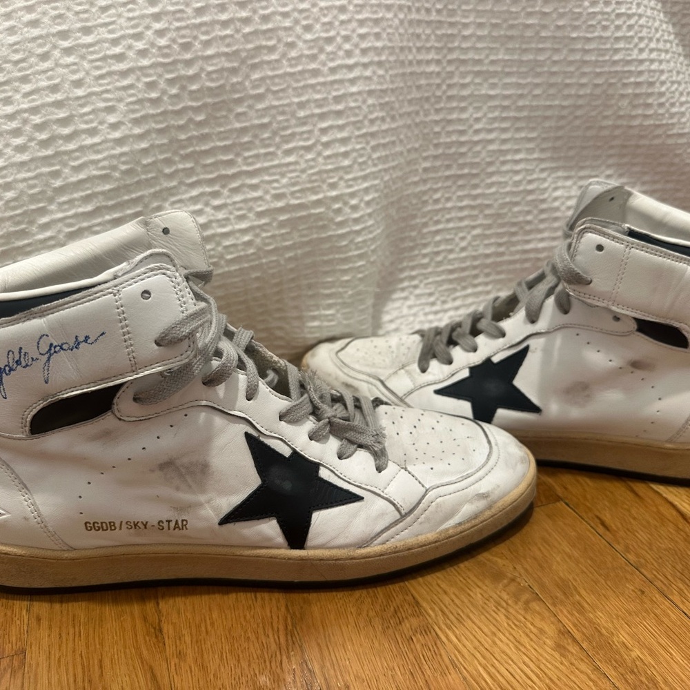 Golden Goose White High-Top Sneakers with Black Star